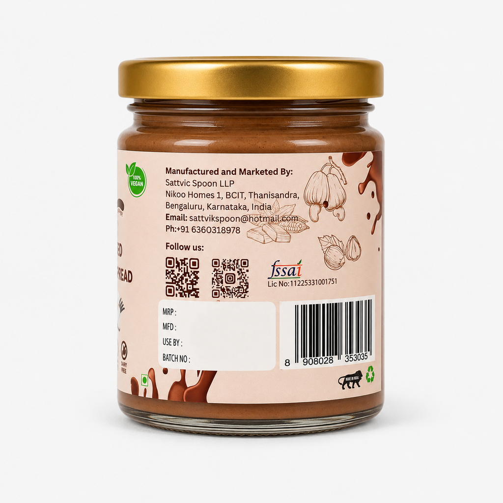 Side label of the chocolate spread with manufacturer details and FSSAI licence number