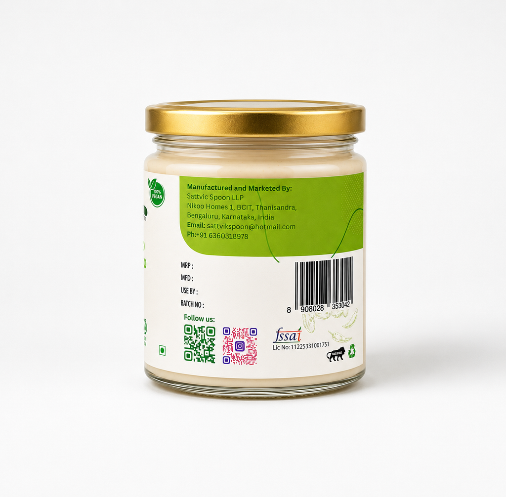 Side label of Dates & Chilli cheese spread with manufacturer details and FSSAI licence number