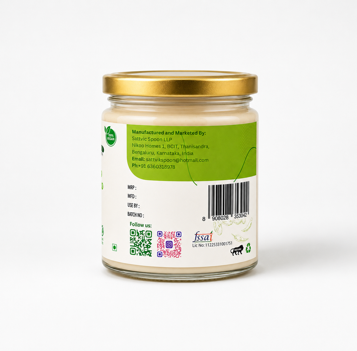 Side label of Dates & Chilli cheese spread with manufacturer details and FSSAI licence number